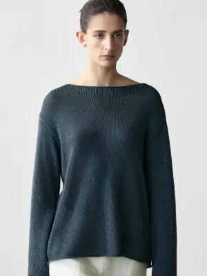 Sweter Z Ażurowej Dzianiny Z Mieszanki Bawełny - Niebieski - - Massimo Dutti - Kobieta