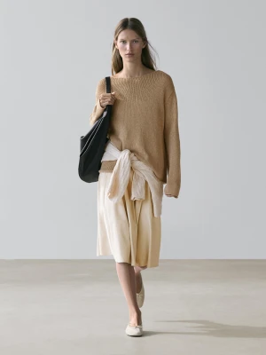 Sweter Z Ażurowej Dzianiny Z Mieszanki Bawełny - Sprany - - Massimo Dutti - Kobieta