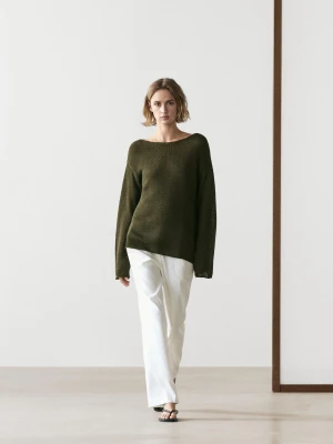 Sweter Z Ażurowej Dzianiny Z Mieszanki Bawełny - Zielony - - Massimo Dutti - Kobieta