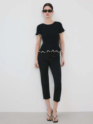 Sweter z baskinką i kontrastowym wykończeniem czarny - Kobieta - - MANGO