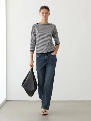 Sweter Z Bawełnianej Dzianiny W Paski - Granatowy - - Massimo Dutti - Kobieta