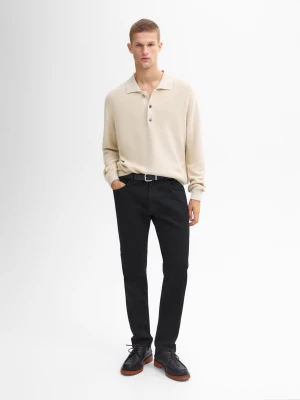 Sweter Z Bawełnianej Dzianiny Z Kołnierzykiem Polo - Beżowy - - Massimo Dutti - Mężczyzna