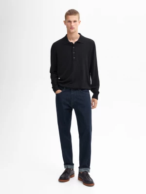 Sweter Z Bawełnianej Dzianiny Z Kołnierzykiem Polo - Czarny - - Massimo Dutti - Mężczyzna