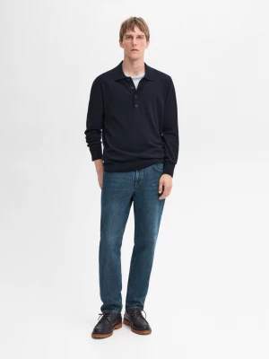 Sweter Z Bawełnianej Dzianiny Z Kołnierzykiem Polo - Granatowy - - Massimo Dutti - Mężczyzna