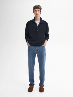 Sweter Z Bawełnianej Dzianiny Z Kołnierzykiem Polo - Granatowy - - Massimo Dutti - Mężczyzna