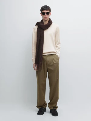 Sweter Z Bawełnianej Dzianiny Z Okrągłym Dekoltem - Waniliowy - - Massimo Dutti - Mężczyzna