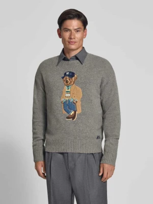 sweter z bawełny o kroju regular fit z nadrukiem polo bear Polo Ralph Lauren Jasnoszary
