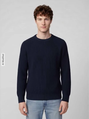 sweter z bawełny w kroju regular fit z czystej bawełny model 'BRAUN' Selected Granatowy