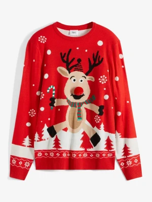 Sweter z bożonarodzeniowym motywem BonPrix czerwony
