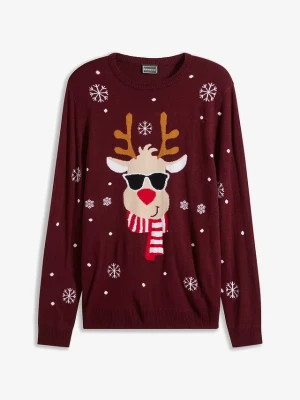 Sweter z bożonarodzeniowym motywem BonPrix czerwony