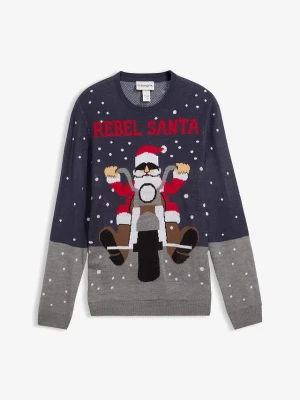 Sweter z bożonarodzeniowym motywem BonPrix niebieski