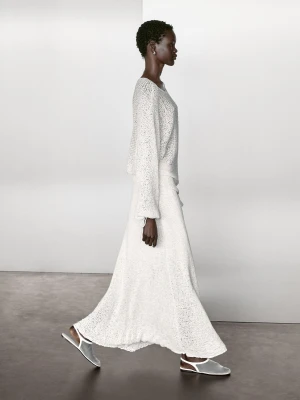 Sweter Z Bufiastymi Rękawami I Kokardkami - Biały - - Massimo Dutti - Female