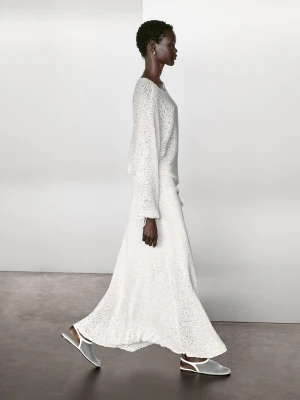 Sweter Z Bufiastymi Rękawami I Kokardkami - Biały - - Massimo Dutti - Kobieta