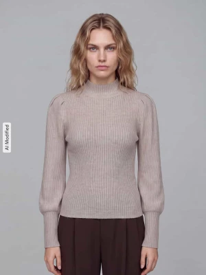 Sweter z bufiastymi rękawami model 'ONLKATIA' Only Beżowy