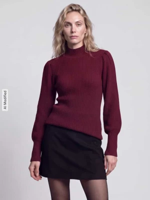 Sweter z bufiastymi rękawami model 'ONLKATIA' Only Bordowy