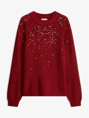 Sweter z cekinami BonPrix czerwony