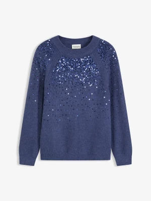 Sweter z cekinami BonPrix niebieski