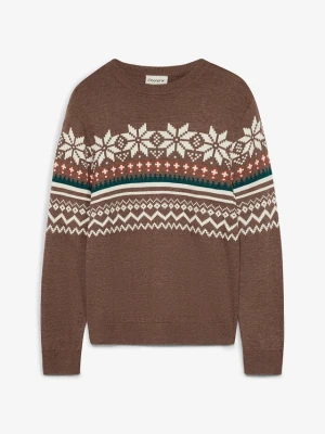 Sweter z cienkiej dzianiny w norweski wzór BonPrix brązowy