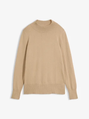 Sweter z cienkiej dzianiny z bawełną z recyklingu BonPrix beżowy