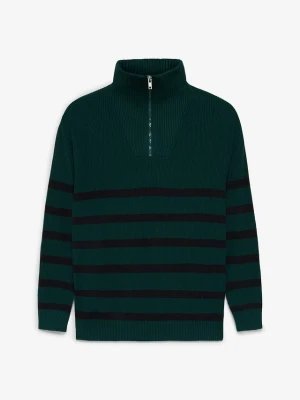 Sweter z cienkiej dzianiny z kołnierzem zapinanym na zamek, z czystej bawełny BonPrix zielony