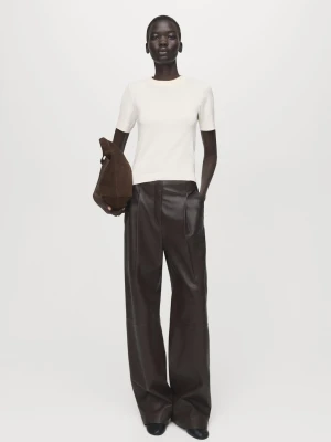 Sweter z cienkiej dzianiny z krótkim rękawem kremowy / écru - Kobieta - - MANGO