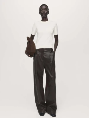 Sweter z cienkiej dzianiny z krótkim rękawem kremowy / écru - Kobieta - - MANGO