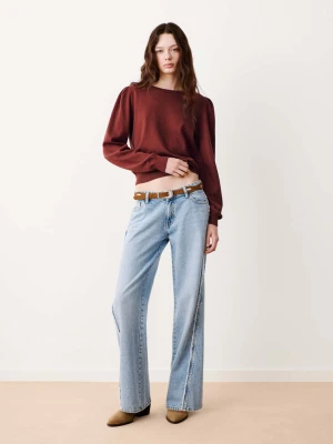 Sweter z cienkiej dzianiny z bufiastymi rękawami intensywny pomarańczowy - Teen - MANGO TEEN