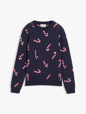Sweter z cienkiej dzianiny z miękkiej mieszanki bawełny z motywem bożonarodzeniowym BonPrix niebieski