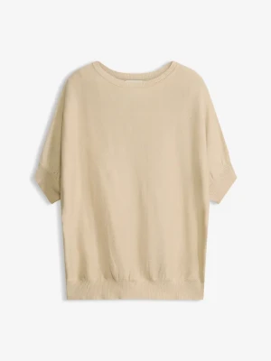 Sweter z cienkiej dzianiny z mieszanki bawełny BonPrix beżowy
