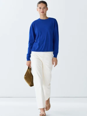 Sweter Z Cienkiej Dzianiny Z Okrągłym Dekoltem - Błękit Królewski - Massimo Dutti - Female