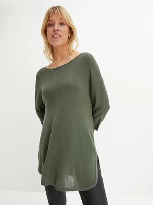 Sweter z cienkiej dzianiny z rękawami 3/4 BonPrix zielony
