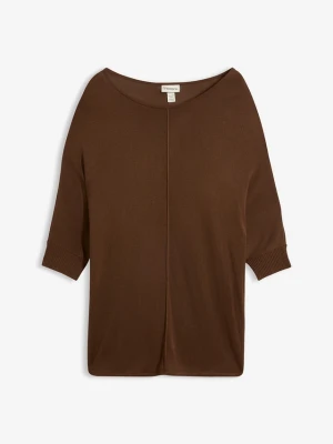 Sweter z cienkiej dzianiny z rękawami 3 / 4 BonPrix brązowy