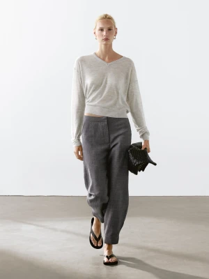 Sweter Z Cienkiej Dzianiny Ze 100% Kaszmiru - Jasnoszary - - Massimo Dutti - Kobieta