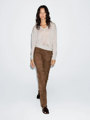 Sweter Z Cienkiej Dzianiny Ze 100% Kaszmiru - Jasnoszary - - Massimo Dutti - Kobieta