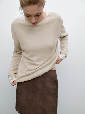 Sweter Z Cienkiej Dzianiny Ze 100% Lnu - Piaskowy - - Massimo Dutti - Kobieta