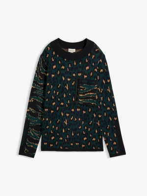 Sweter z cienkiej dzianiny ze zwierzęcym nadrukiem BonPrix zielony