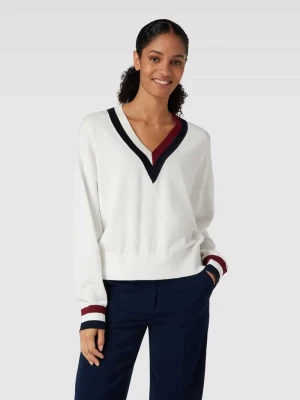 Sweter z czystej wiskozy z paskami w kontrastowym kolorze Tommy Hilfiger