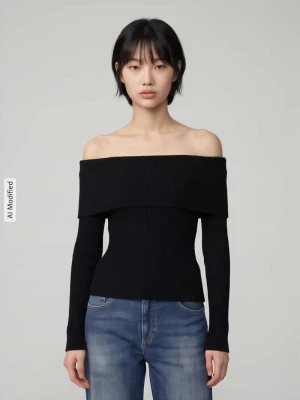 Sweter z dekoltem carmen Only Czarny