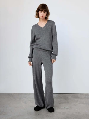 Sweter z dekoltem w serek 100% bawełna soft szary - Kobieta - MANGO