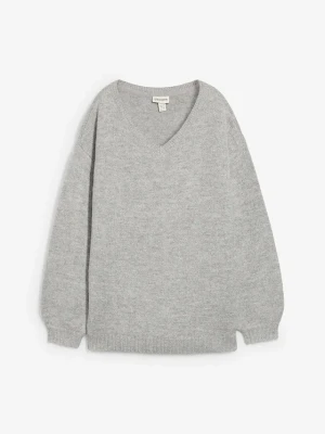 Sweter z dekoltem w serek BonPrix szary