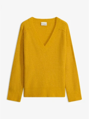 Sweter z dekoltem w serek BonPrix żółty