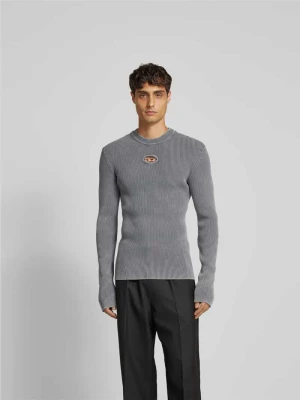 Sweter z detal z logo Diesel Jasnoszary