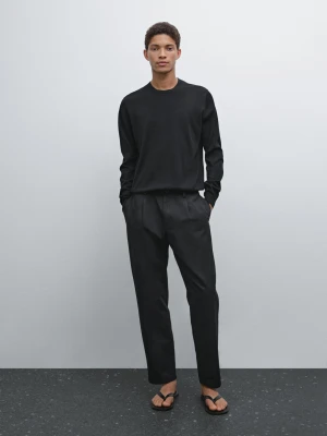 Sweter Z Długim Rękawem Z Bawełnianej Dzianiny - Czarny - - Massimo Dutti - Mężczyzna