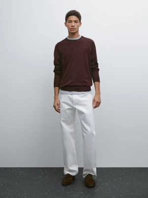 Sweter Z Długim Rękawem Z Bawełnianej Dzianiny - Czerwone Wino - - Massimo Dutti - Mężczyzna