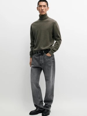 Sweter Z Dzianiny 100% Wełny – Golf - Zielony Wodnisty - Massimo Dutti - Male