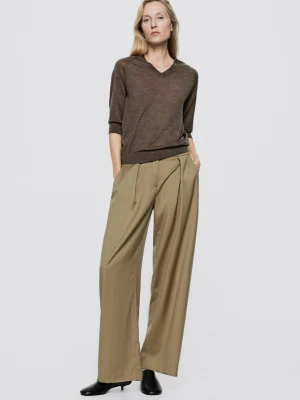 Sweter Z Dzianiny 100% Wełny - Limited Edition - Brązowy - Massimo Dutti - Female