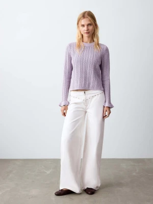 Sweter z dzianiny ażurowej z falbanami jasny/pastelowa purpura - Teen - - MANGO TEEN