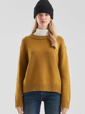 Sweter z dzianiny bawełnianej QS żółty