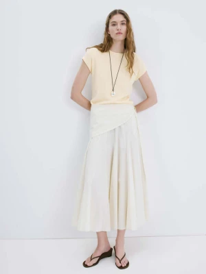 Sweter z dzianiny bawełnianej z krótkim rękawem pastelowy żółty - Kobieta - - MANGO