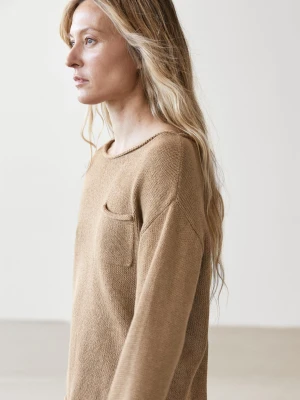 Sweter Z Dzianiny Bawełniano-Lnianej Z Kieszenią - Sprany - - Massimo Dutti - Kobieta